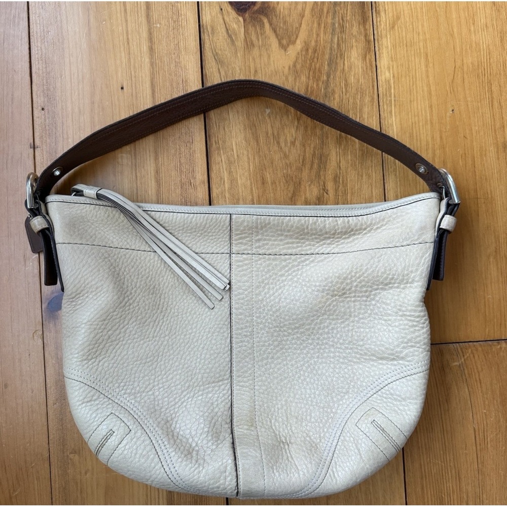 VTG Coach Beige Pebbled Full Grain Leather Large Shoulder Hobo Bag 3227 Y2K - Picture 11 of 13